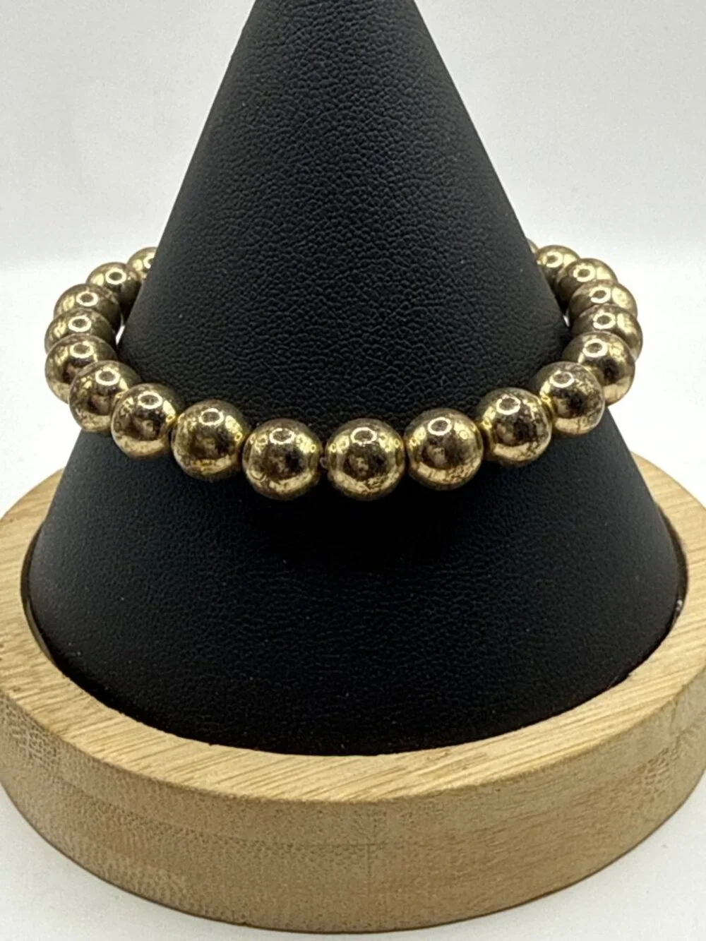 Unisex Gold Tone Beaded Stretch Bracelet Metallic Aesthetic Boho Chic